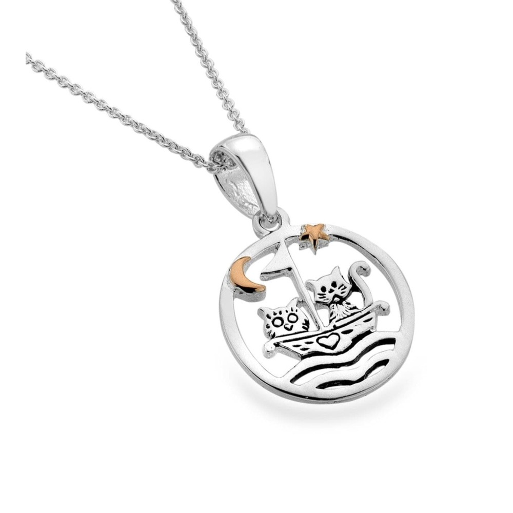 Originsâ Owl & Cat Gold Plated Moon Star Sterling Silver Necklace Pendant